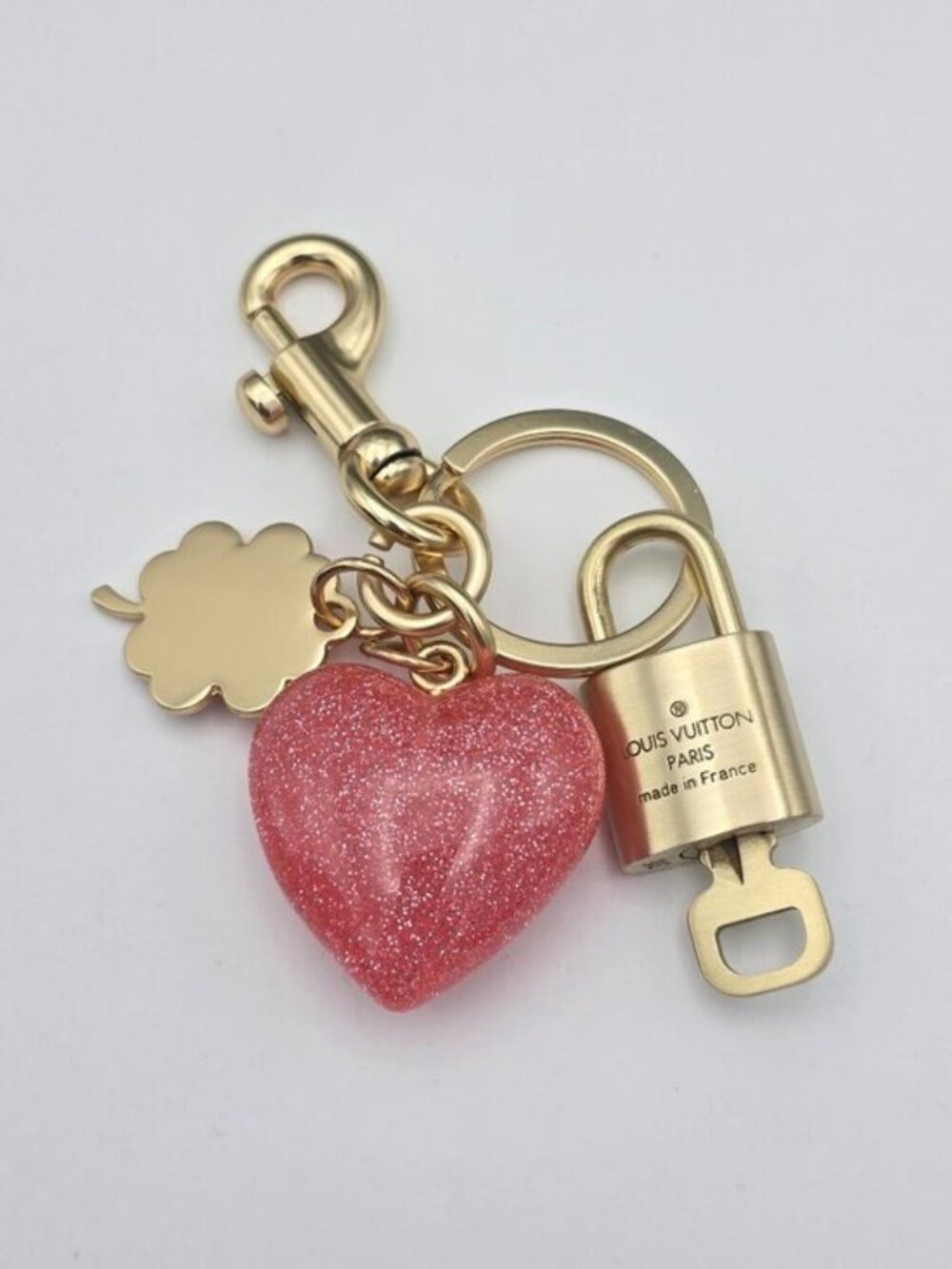 Authentic Louis Vuitton Gold Lock & Key ✨ Unbranded Heart Bag Charm Keychain - Picture 6 of 10
